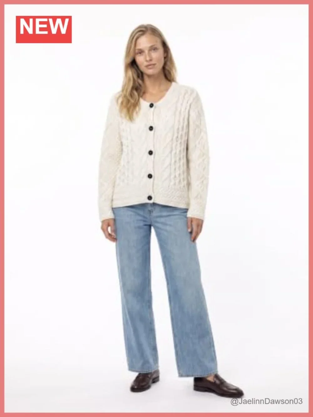 Irish Cable Knit Merino Wool Cardigan Button Front Rounded Collar